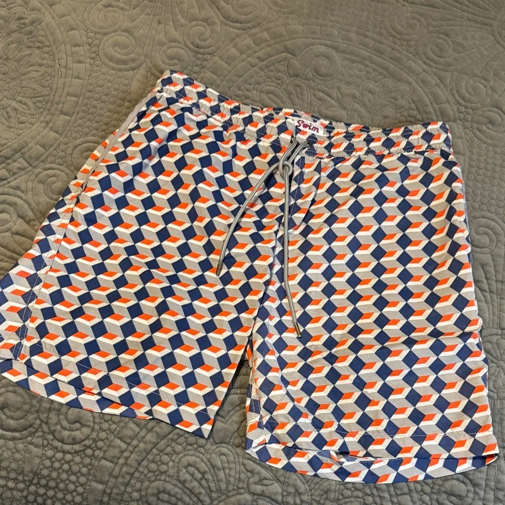 Mr.Swim Blue and Orange Geometric Swim Shorts